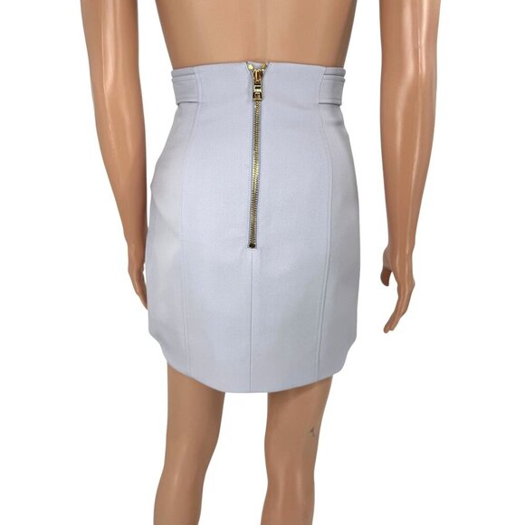 Balmain Mini Skirt Wool Lilac Gold Buttons FR34 US2 NWT - Picture 4 of 9